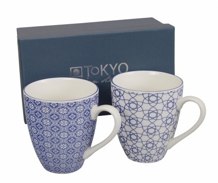 Set 2 Mug Nippon Blue Flower & Stripe 8307